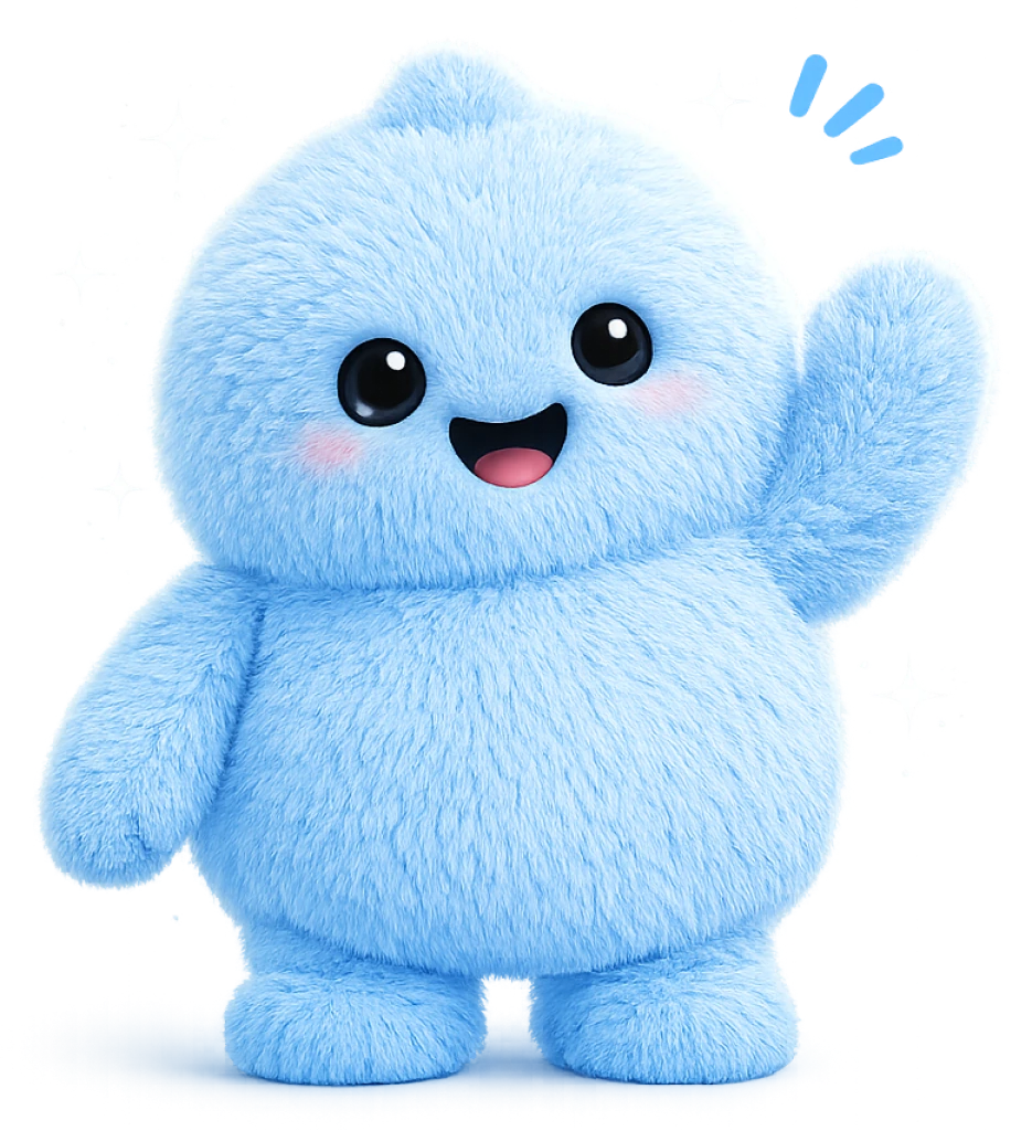 Blu, the BleuBot companion, waving