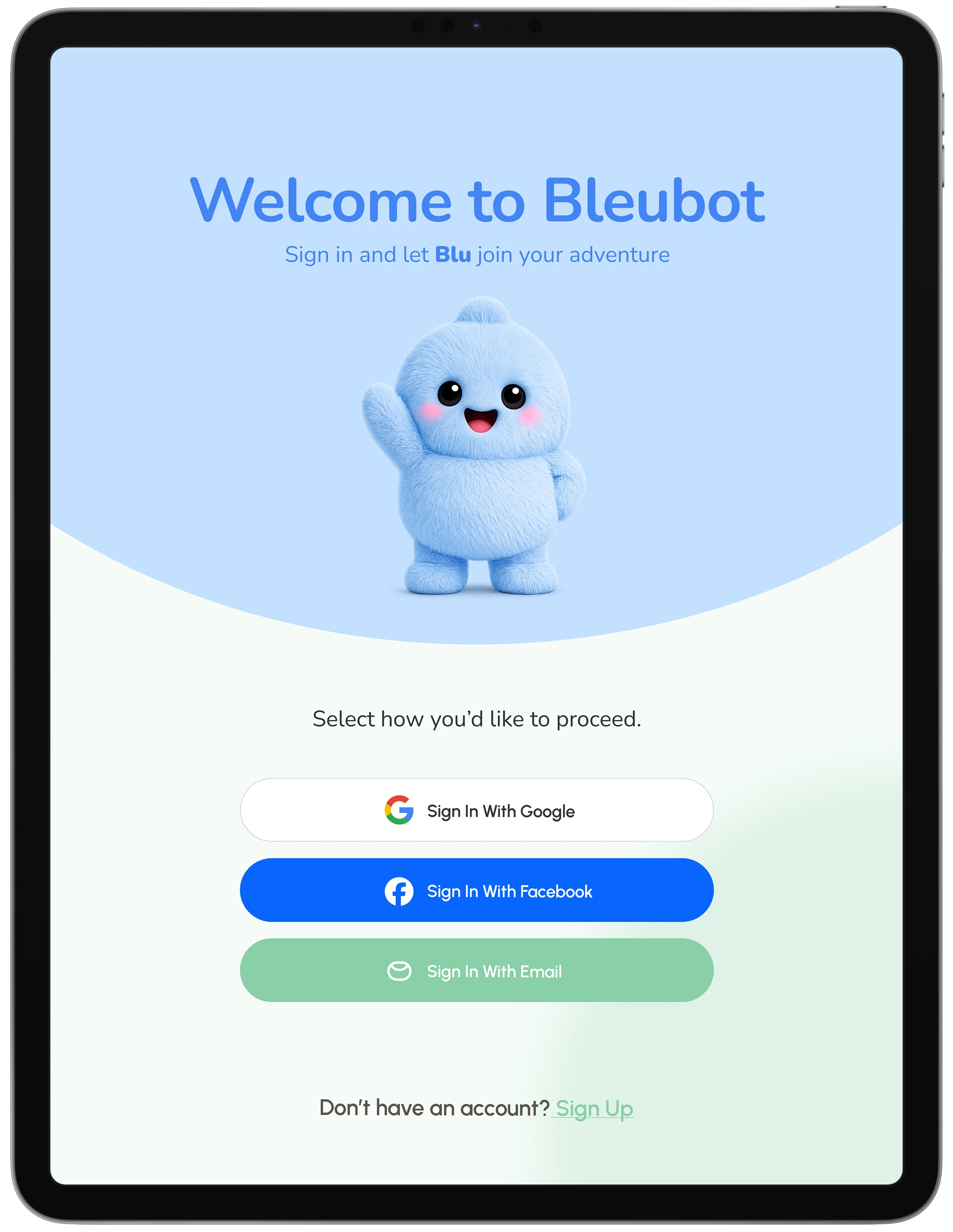 The BleuBot app on a tablet